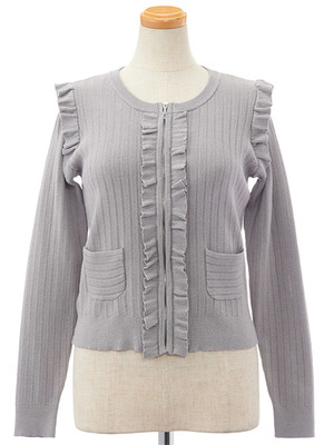  スカシリブフリフリジップカーデ