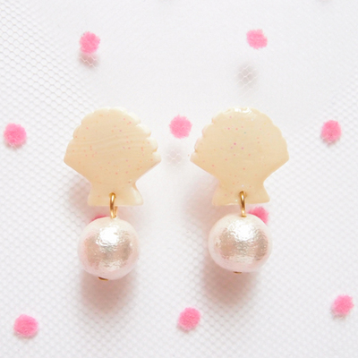 ラメシェルコットンパール・ピアス/イヤリング
