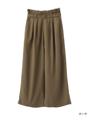 ベルト付きタック入りワイドパンツ