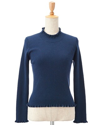 プチフリルリブニットトップス