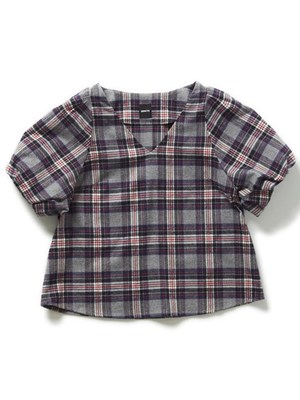 バルーンスリーブチェックブラウス