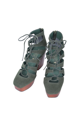 あみあげWOODウェッジサンダル