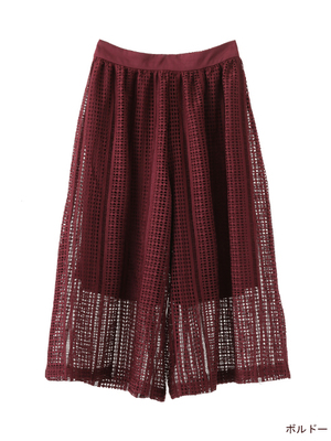 ダイヤ柄レースワイドパンツ