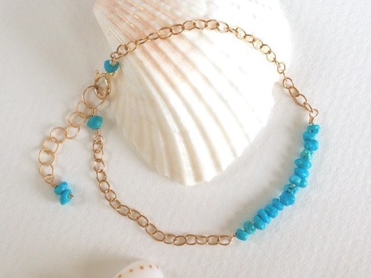  再販 ターコイズ ラインブレスレット（K14GF)