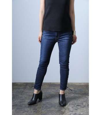 裾レースアップアンクルスキニーデニム