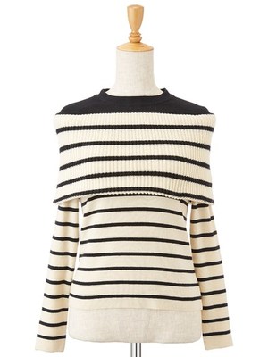 オフショルレイヤードニットトップス