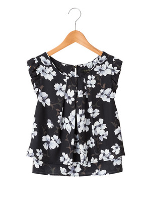 ジョーゼットフラワーノースリーブブラウス