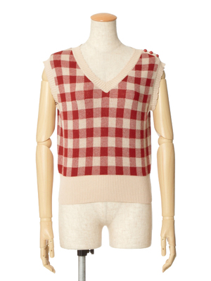 ブロックチェックニットベスト/F i.n.t