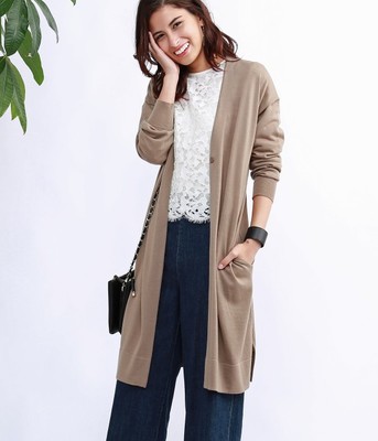 ウオッシャブルウールロングカーディガン