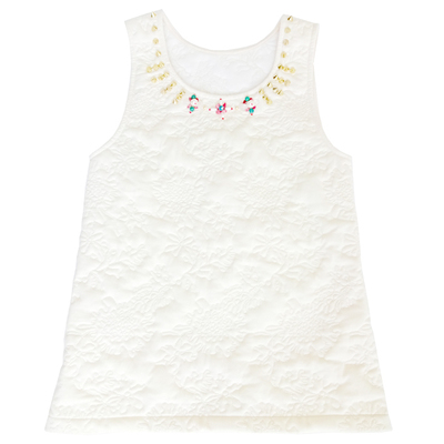 天然石＆スタッズ装飾・刺繍ステッチオーガニックコットンタンクトップ 