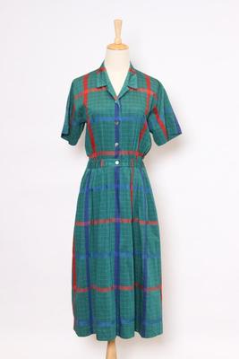  EmeraldGreen×Red×Blue ウィンドペンチェック ワンピース