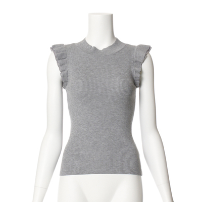 袖フリルハイネックリブニット