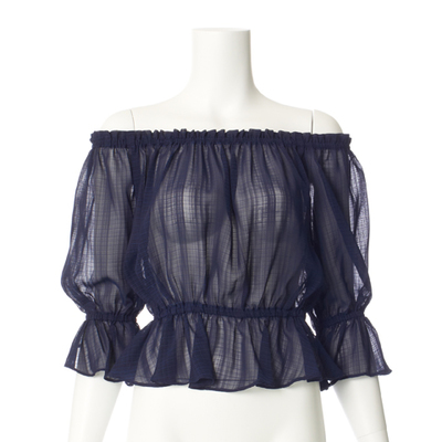 シャドーチェックオフショルブラウス