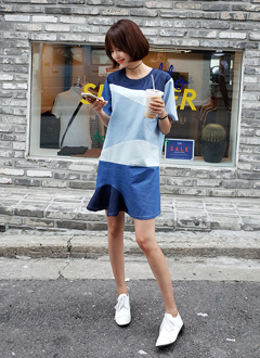 ブルートーンデニムワンピース