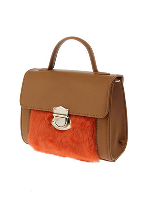 ファー付切替ボストンバッグ