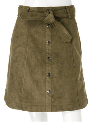 フロント釦Aラインスエードスカート