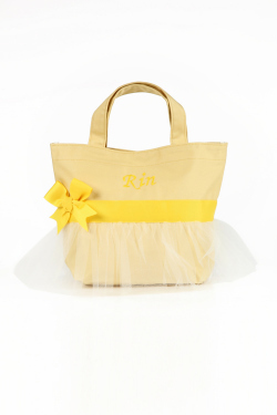 オリジナルお名前入れチュールトートバッグ（エッグXイエローリボンXクリームチュール）