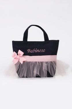 オリジナルお名前入れチュールトートバッグ（ネイビーXピンク）