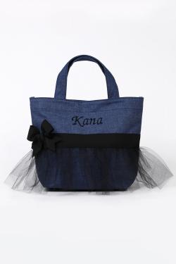 オリジナルお名前入れチュールトートバッグ（デニムXブラック ）