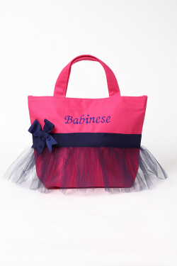 オリジナルお名前入れチュールトートバッグ（ピンクXネイビー）