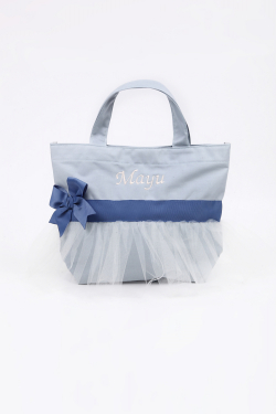 オリジナルお名前入れチュールトートバッグ（ブルーグレーXスモークブルー ）
