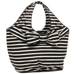 ケイトスペード kate spade ショルダーバッグ レディース リボン PXRU3736 ナイロンストライプ ラージトート 017 ブラック/クリーム