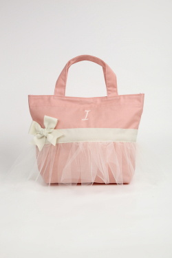 オリジナルお名前入れチュールトートバッグ（ローズピンクXアイボリー）