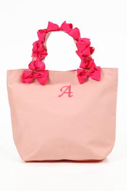 オリジナルお名前入れリボンハンドルバッグ（ローズピンクXピンク）