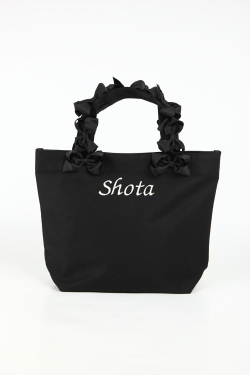 オリジナルお名前入れリボンハンドルバッグ（ブラックXブラック）