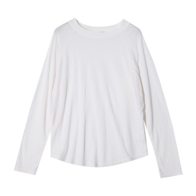  ラウンドネック長袖リネンTシャツ (アイボリー)