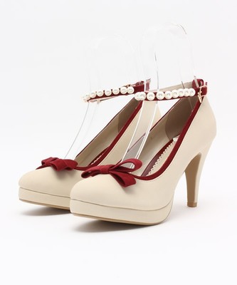 パールストラップバイカラーパンプス