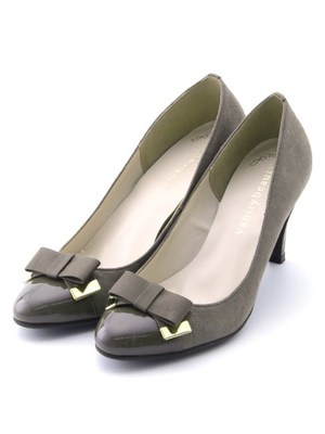 リボンスエードコンビパンプス