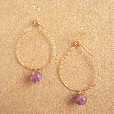 レピドライトのティアドロップフープピアス(イヤリング)