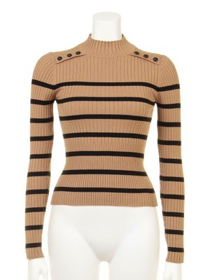 ボタン付ボーダーニットトップス