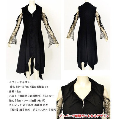 蜘蛛レース袖　ゴシックジップワンピース
