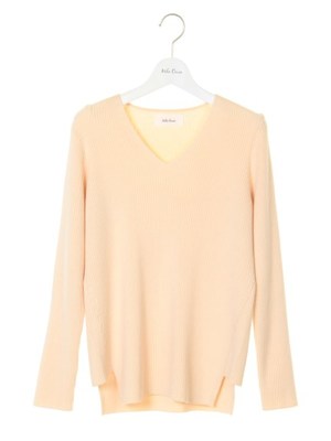 Vネックリブニット