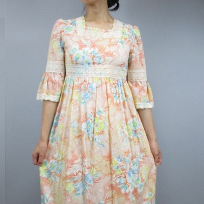 70'sヴィンテージマキシボヘミアンドレス [slhd9]