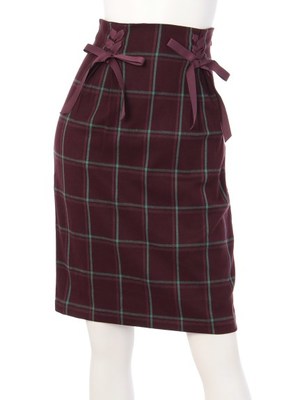 ダブルレースアップチェックタイトスカート