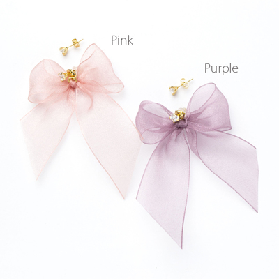 シフォンリボンキャッチピアス