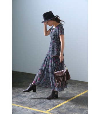 小花柄前開き5分マキシOP