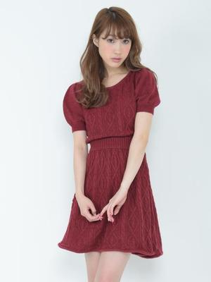 半袖ケーブルニットワンピース