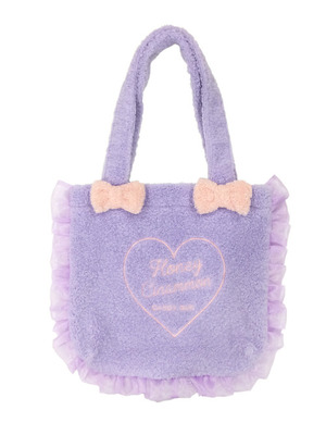 【Honey Cinnamon】ハート刺繍オーガンジーフリルもこもこトートバッグ