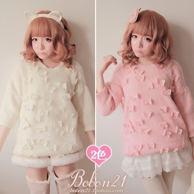 リボン蝶々☆姫ドーリー七分ふんわりニット
