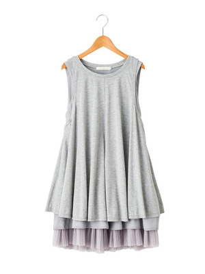 プリーツチュールティアードフレアカットワンピース