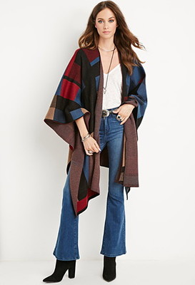 スクエアパターンオープンフロントポンチョ