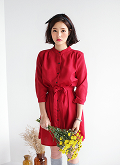 ウエストリボンシャツワンピース