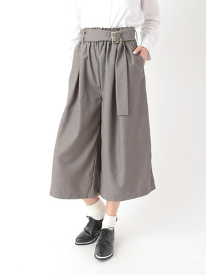 共地ベルト付9分丈ワイドパンツ