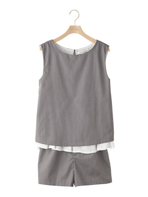 レイヤードブラウス×キュロットセットアップ