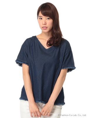 フリンジデニムブラウス