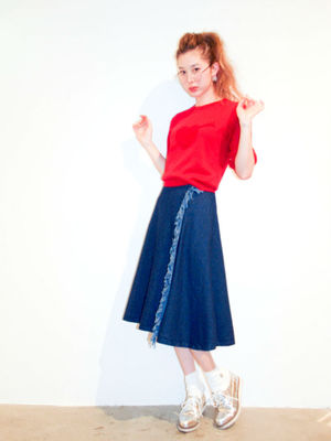 DENIMフリンジラップスカート